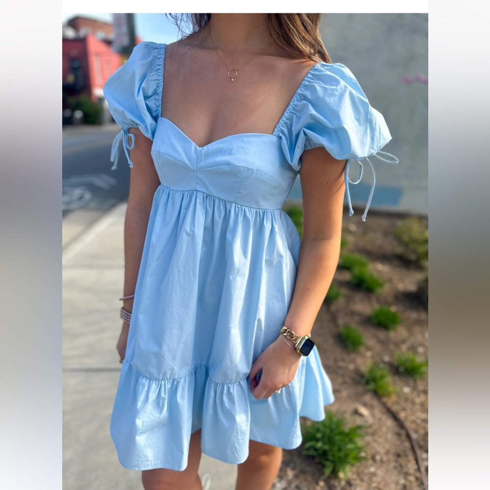 Light blue puff sleeve mini dress - size small